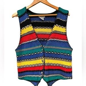I.C Isaacs Vintage Rainbow Multicolored Knit Vest V Neck Cottagecore Medium